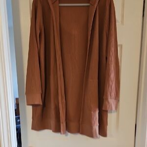 Brown Knit Cardigan with Open Front Design